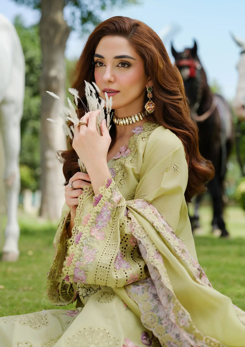 Pure Lawn Green Embroidered Dress - LL314