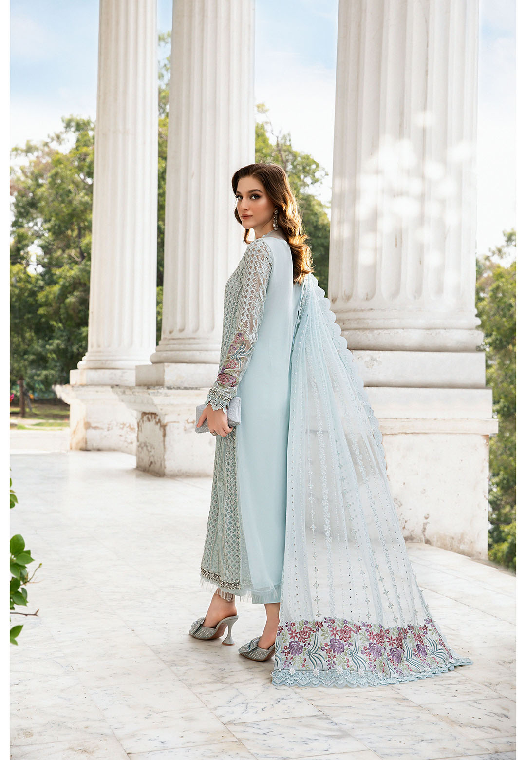 Pure Chiffon Sky Blue Embroidered Dress - WW306