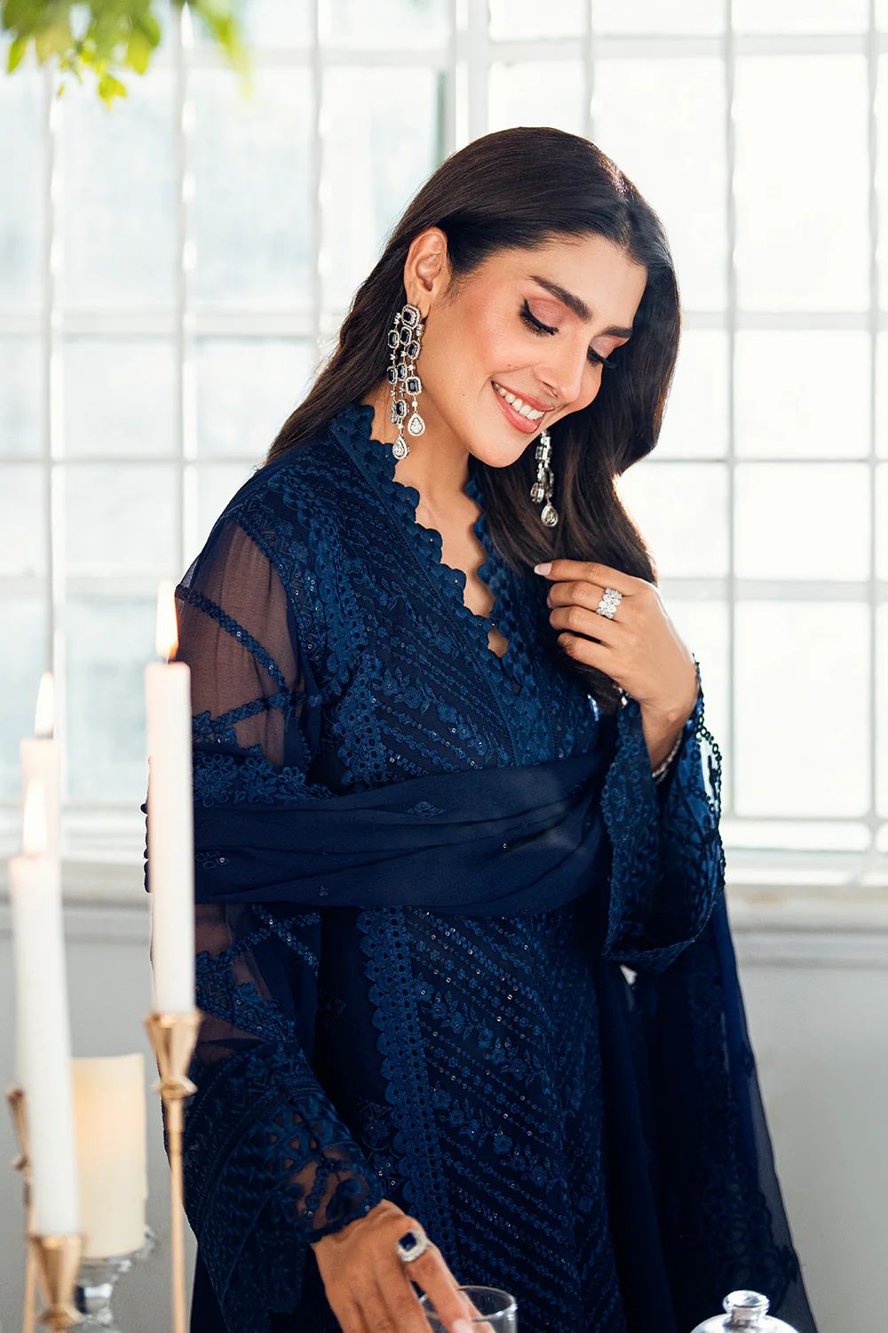 Pure Chiffon Blue Embroidered Dress - PW222