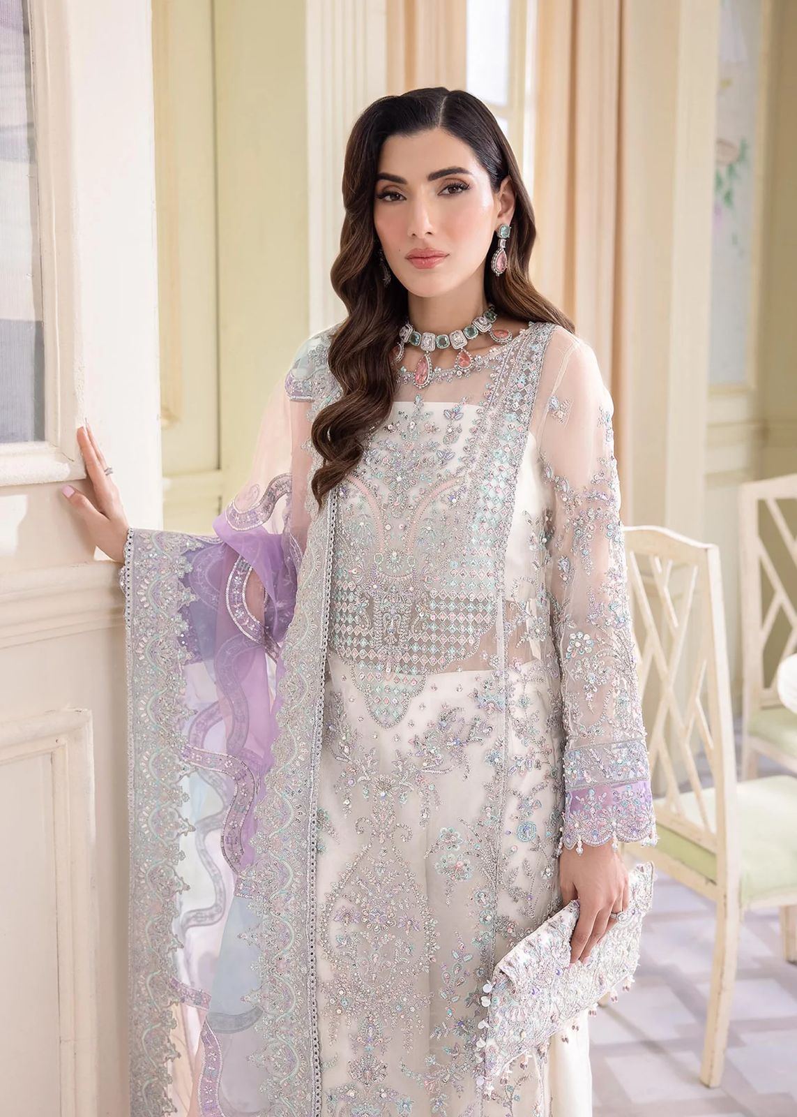 Pure Chiffon Embroidered Wedding Dress : WW129