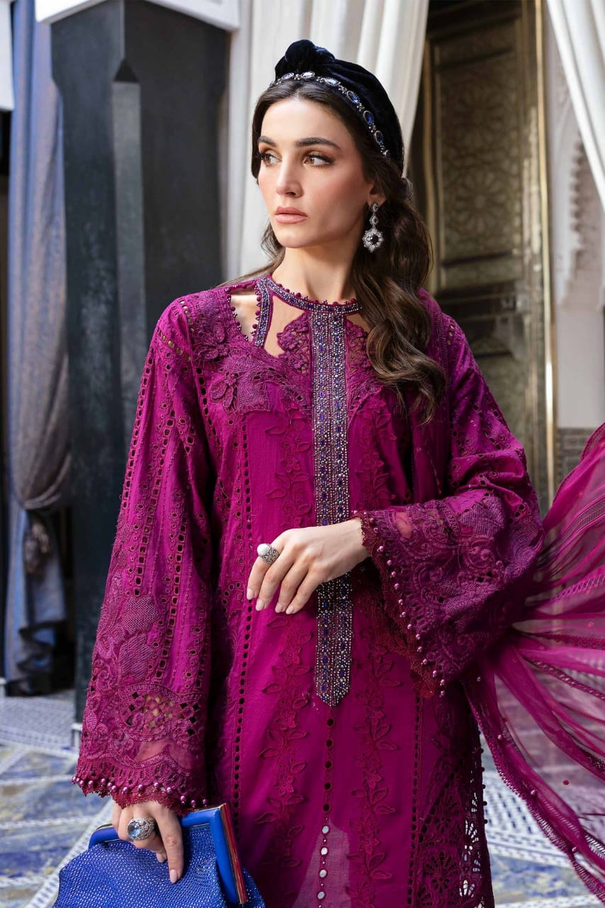Pure Lawn Magenta Embroidered Dress - LL260