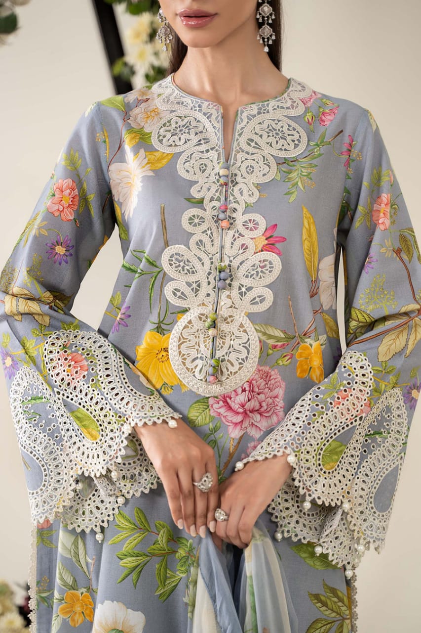 Pure Lawn Grey Lawn Embroidered Dress - LL304