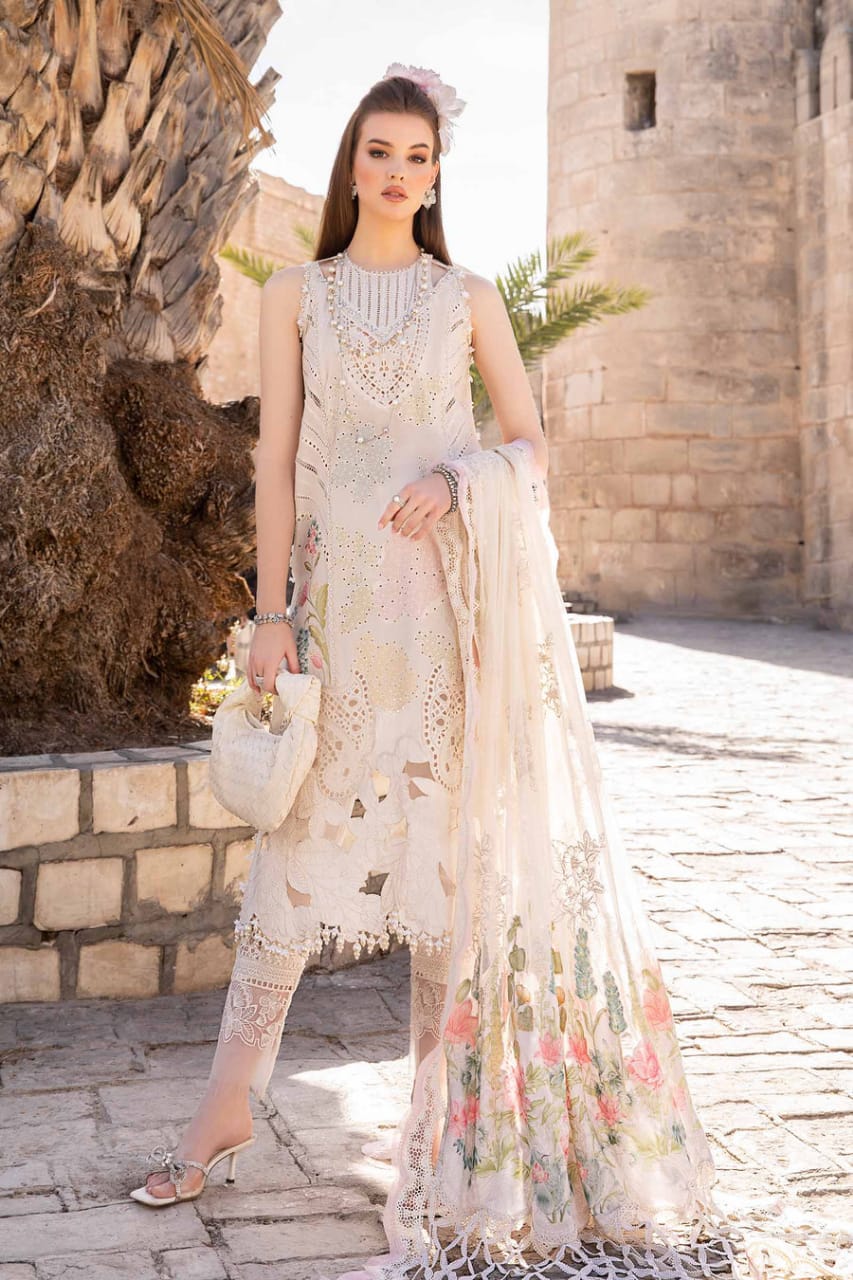 Pure Lawn Off White Chickenkari Dress - LL309