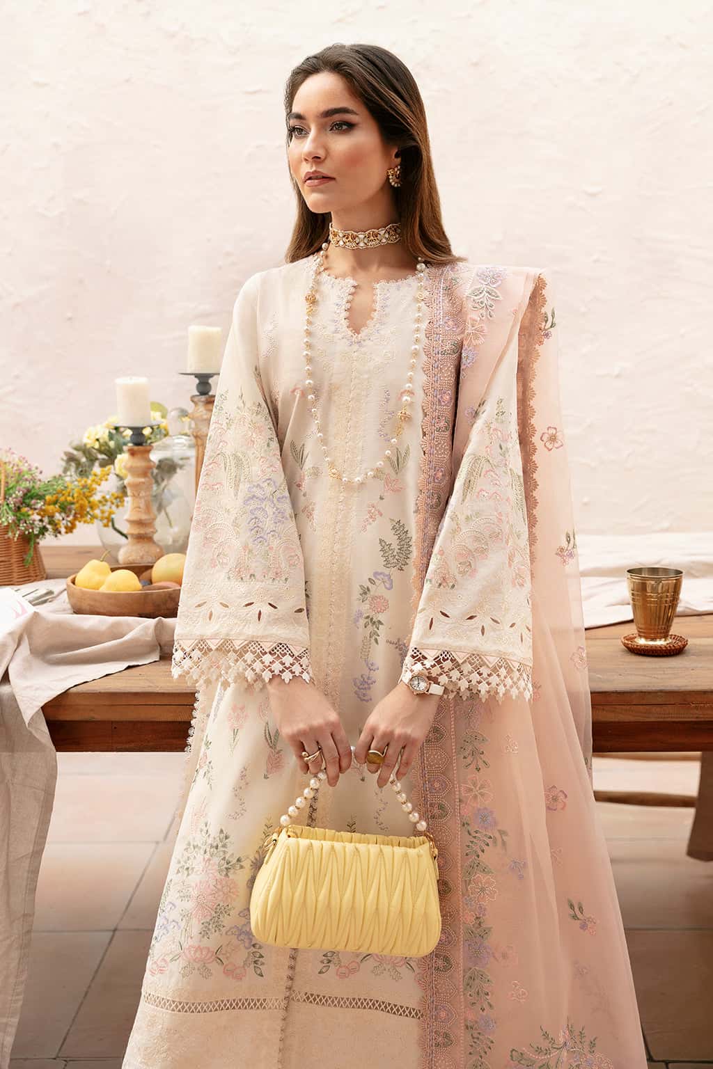 Pure Lawn Off White Embroidered Dress - LL263