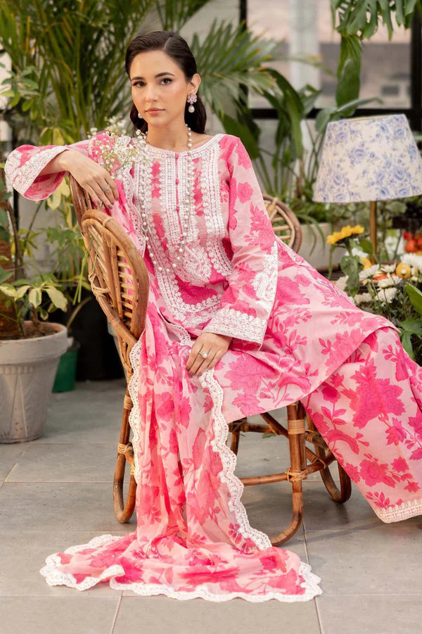 Pure Lawn Pink & White Embroidered Dress - LL265