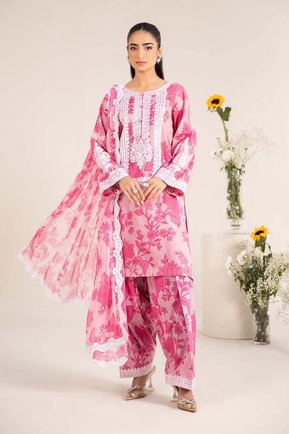 Pure Lawn Pink & White Embroidered Dress - LL265