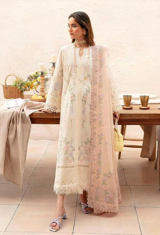 Pure Lawn Off White Embroidered Dress - LL263