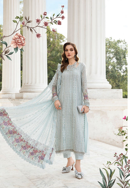 Pure Chiffon Sky Blue Embroidered Dress - WW306