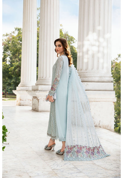 Pure Chiffon Sky Blue Embroidered Dress - WW306