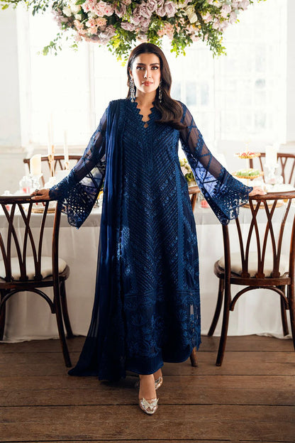 Pure Chiffon Blue Embroidered Dress - PW217