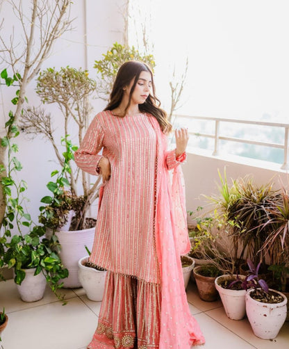 Pure Chiffon 3 Piece Embroidered Dress - WW267