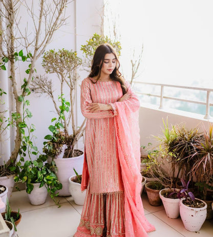 Pure Chiffon 3 Piece Embroidered Dress - WW267