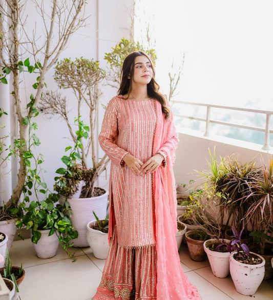 Pure Chiffon 3 Piece Embroidered Dress - WW267