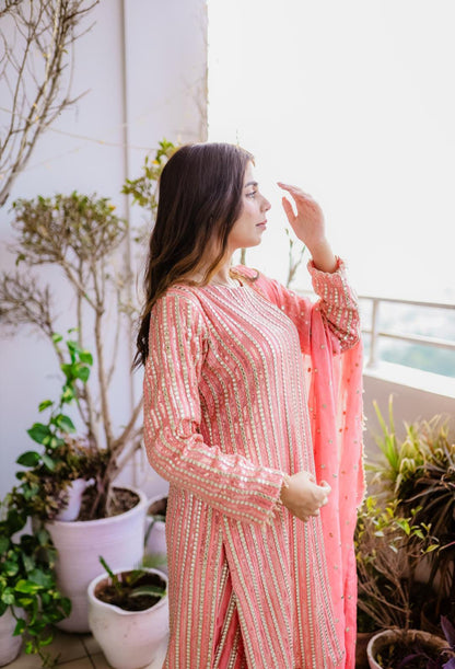 Pure Chiffon 3 Piece Embroidered Dress - WW267