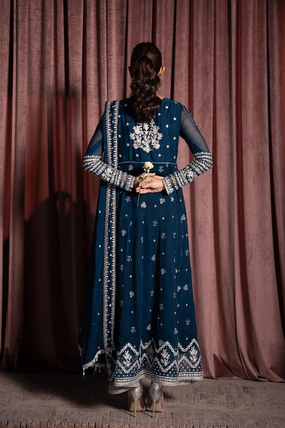 Pure Chiffon Navy Blue Embroidered Dress : PW214
