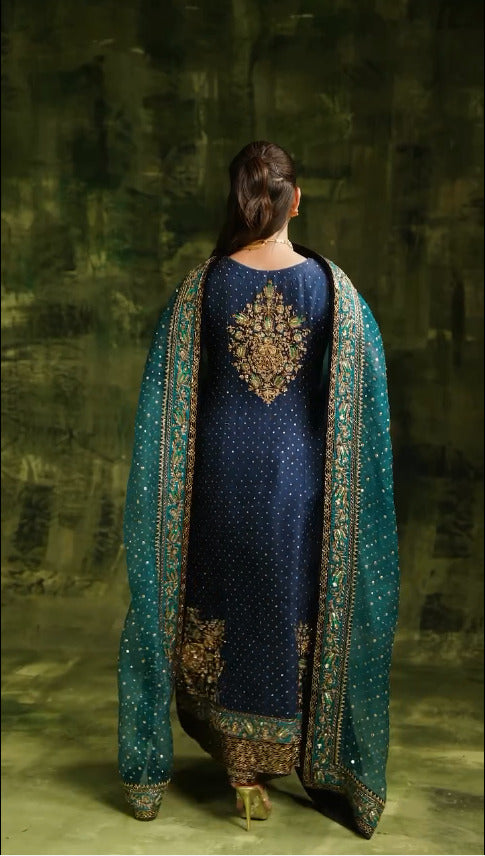 Pure Chiffon Midnight Blue Embroidered Dress - WW317