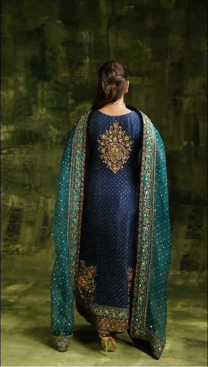 Pure Chiffon Midnight Blue Embroidered Dress - WW317