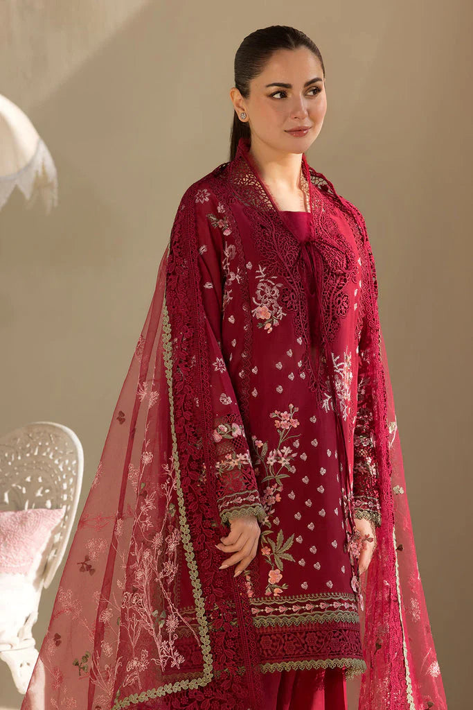 Pure Lawn Mahroon Embroidered Dress - LL244