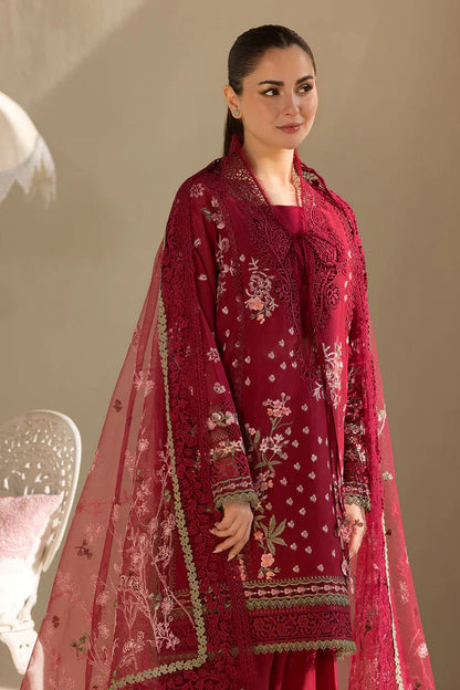 Pure Lawn Mahroon Embroidered Dress - LL244