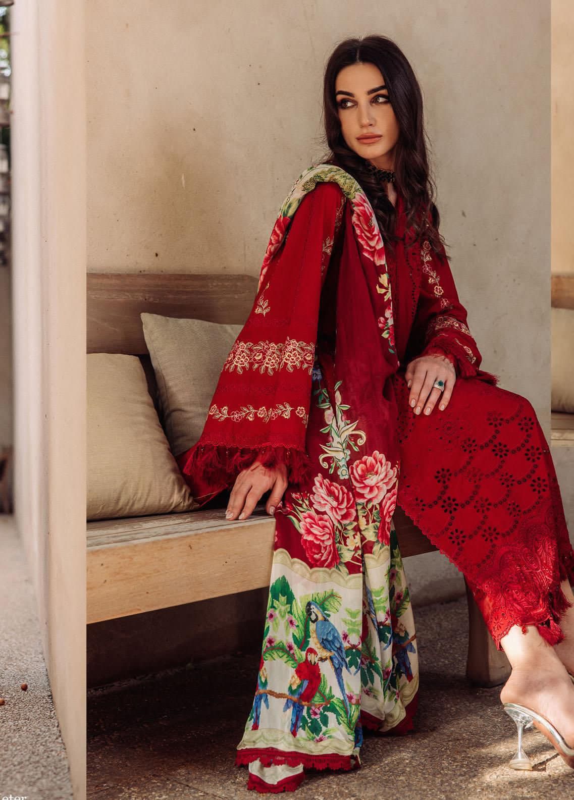 Lawn Red Embroidered Dress - RSS033