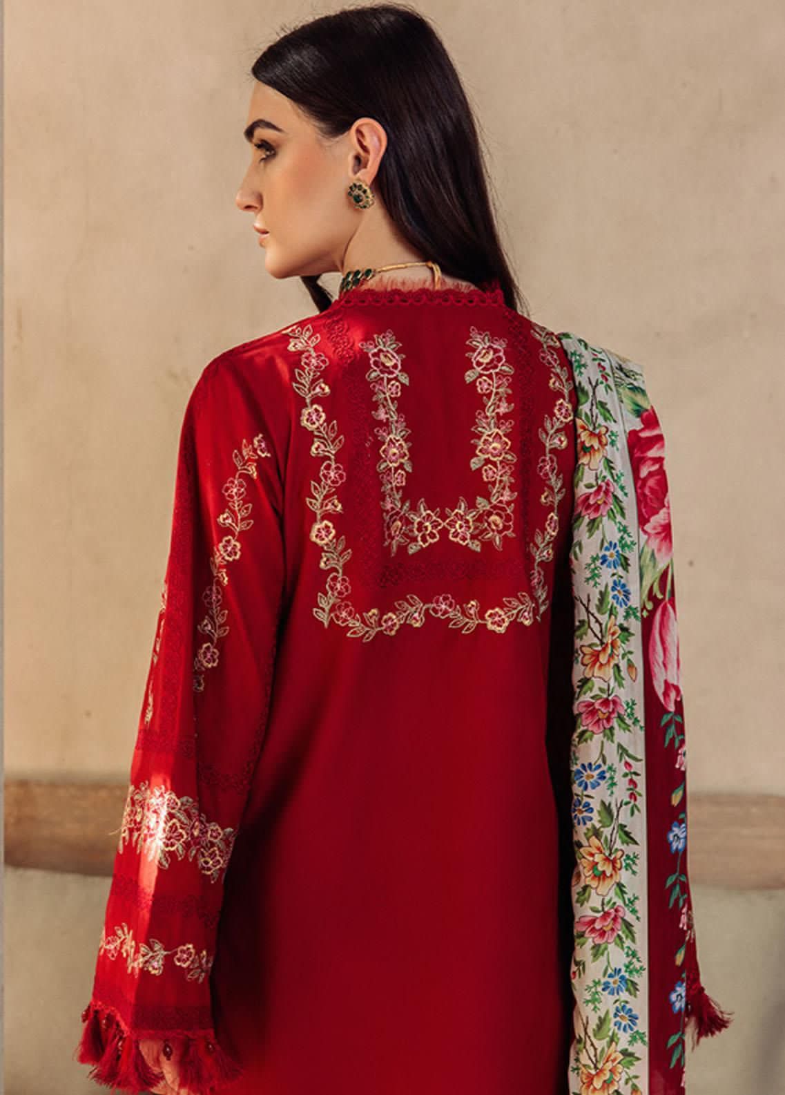 Lawn Red Embroidered Dress - RSS033