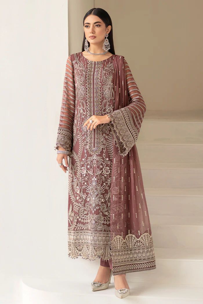 Pure Chiffon Beige Embroidered Dress : BSS007