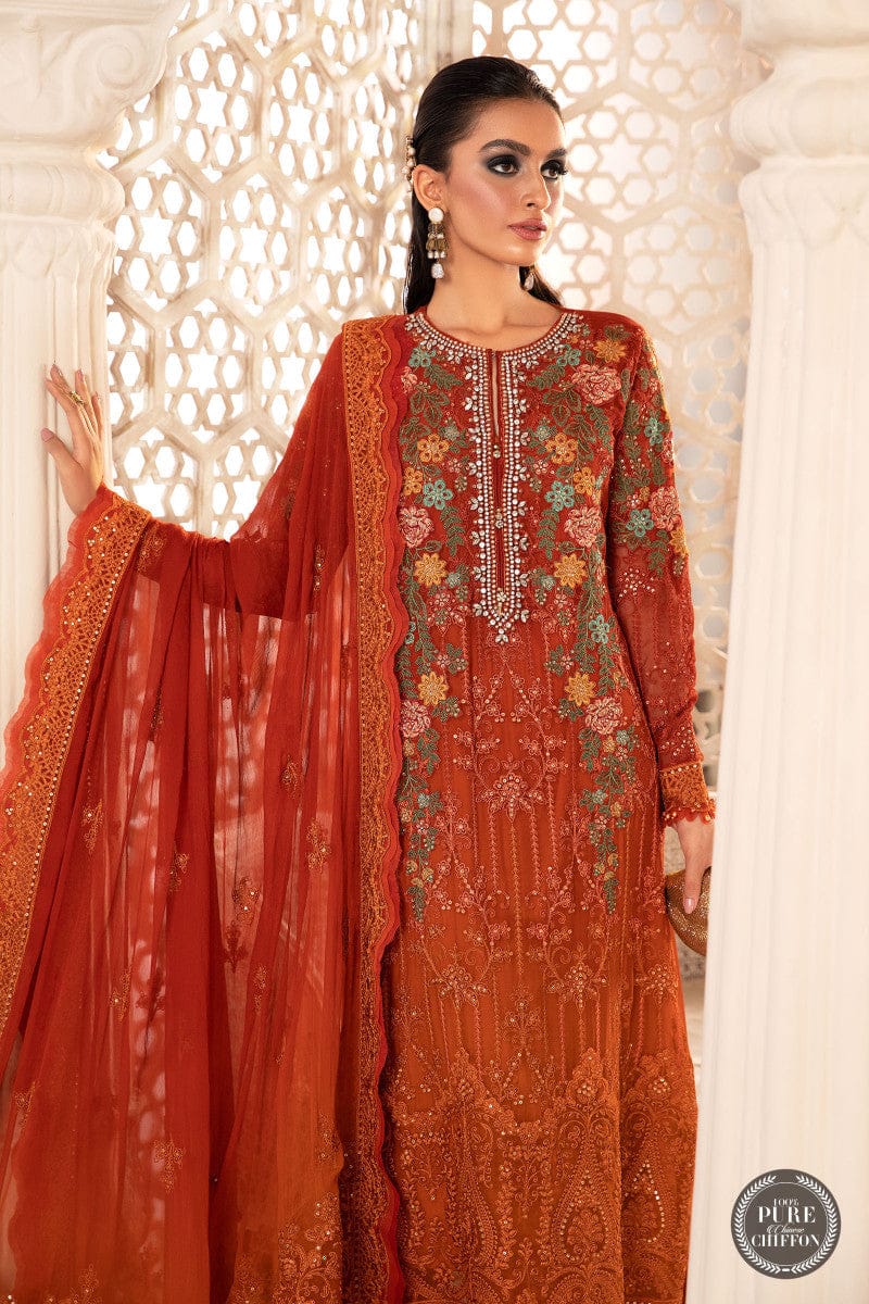 Pure Chiffon Orange Embroidered Dress : OSS019