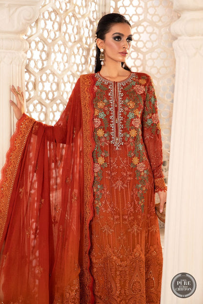 Pure Chiffon Orange Embroidered Dress : OSS019