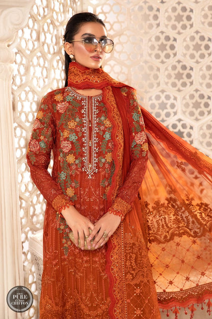 Pure Chiffon Orange Embroidered Dress : OSS019