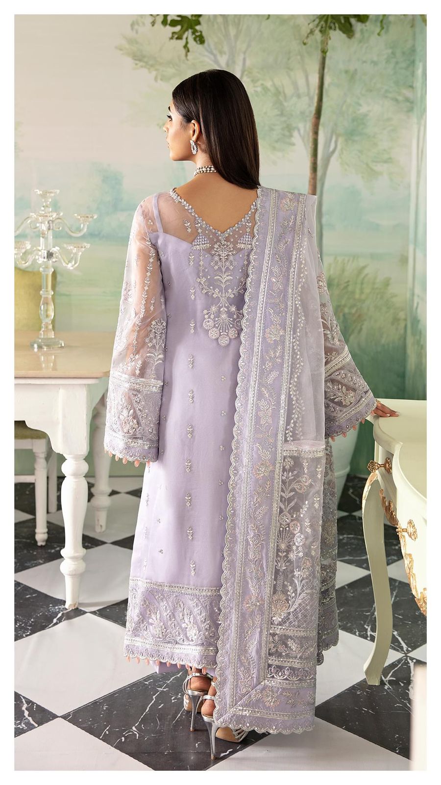Pure Organza Lavender Embroidered Dress : BSS036