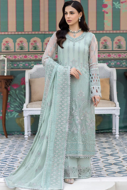 Pure Chiffon Sea Green Embroidered Dress : BSS056