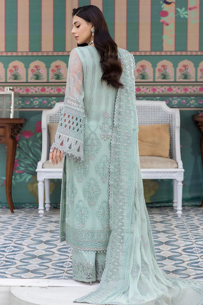 Pure Chiffon Sea Green Embroidered Dress : BSS056