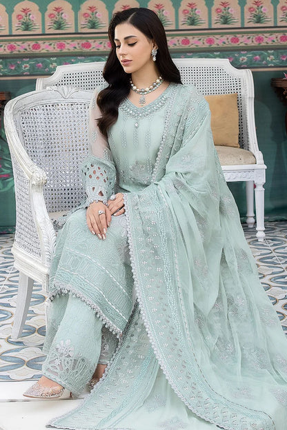 Pure Chiffon Sea Green Embroidered Dress : BSS056