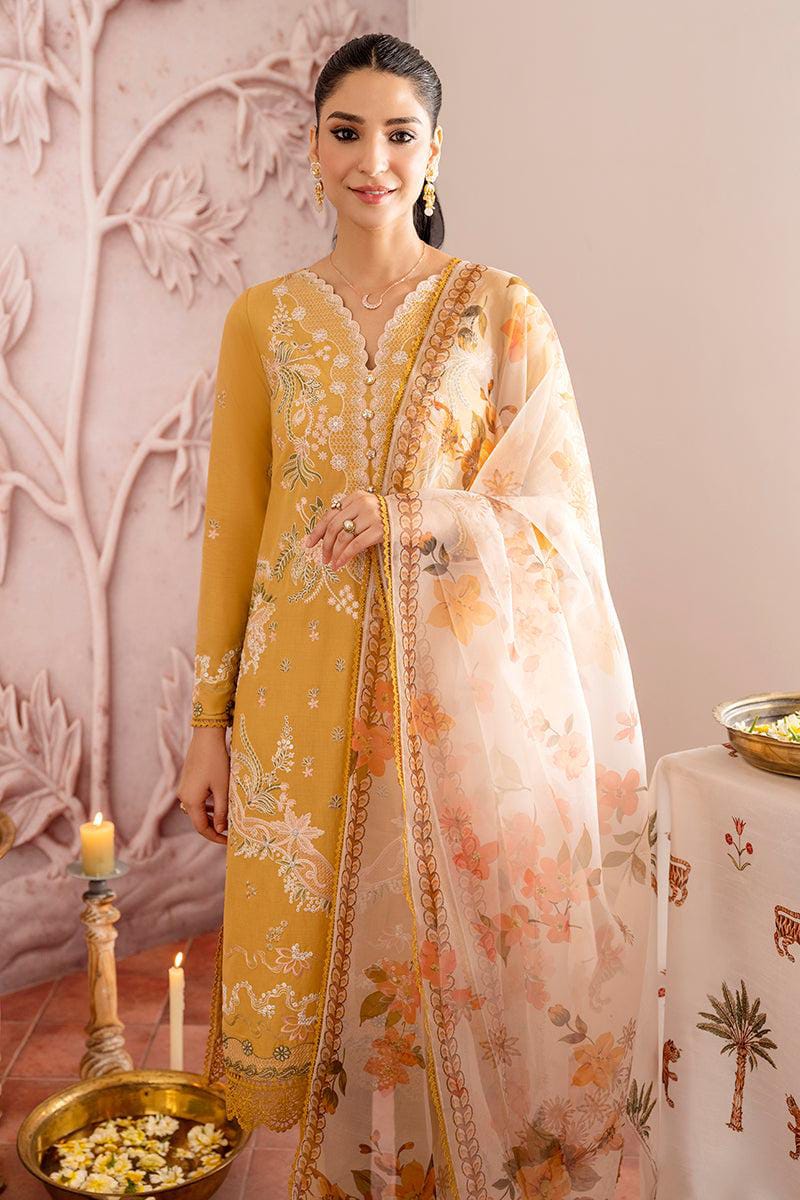 Pure Lawn Mustard Embroidered Dress - LCS051