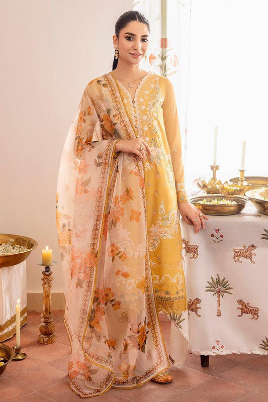 Pure Lawn Mustard Embroidered Dress - LCS051