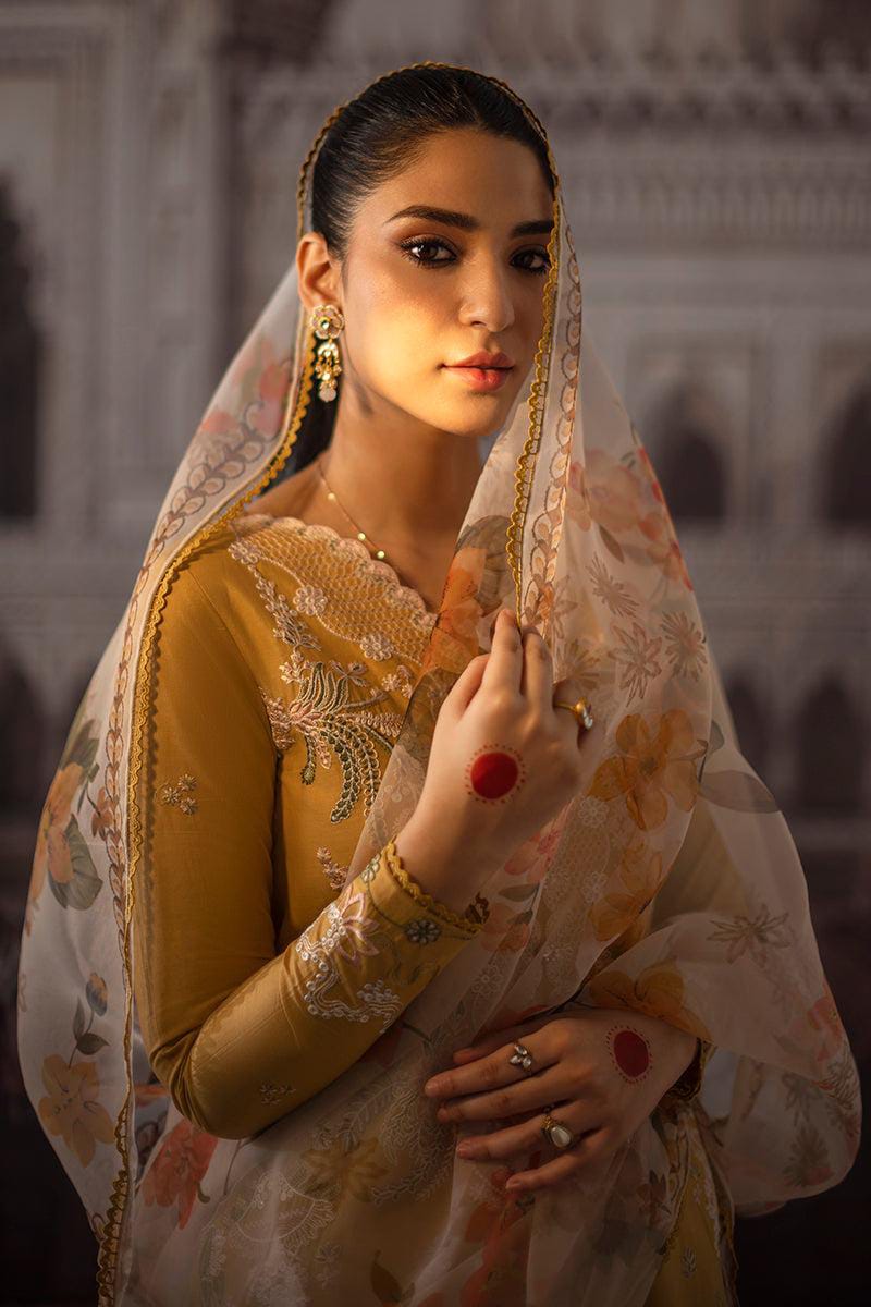 Pure Lawn Mustard Embroidered Dress - LCS051