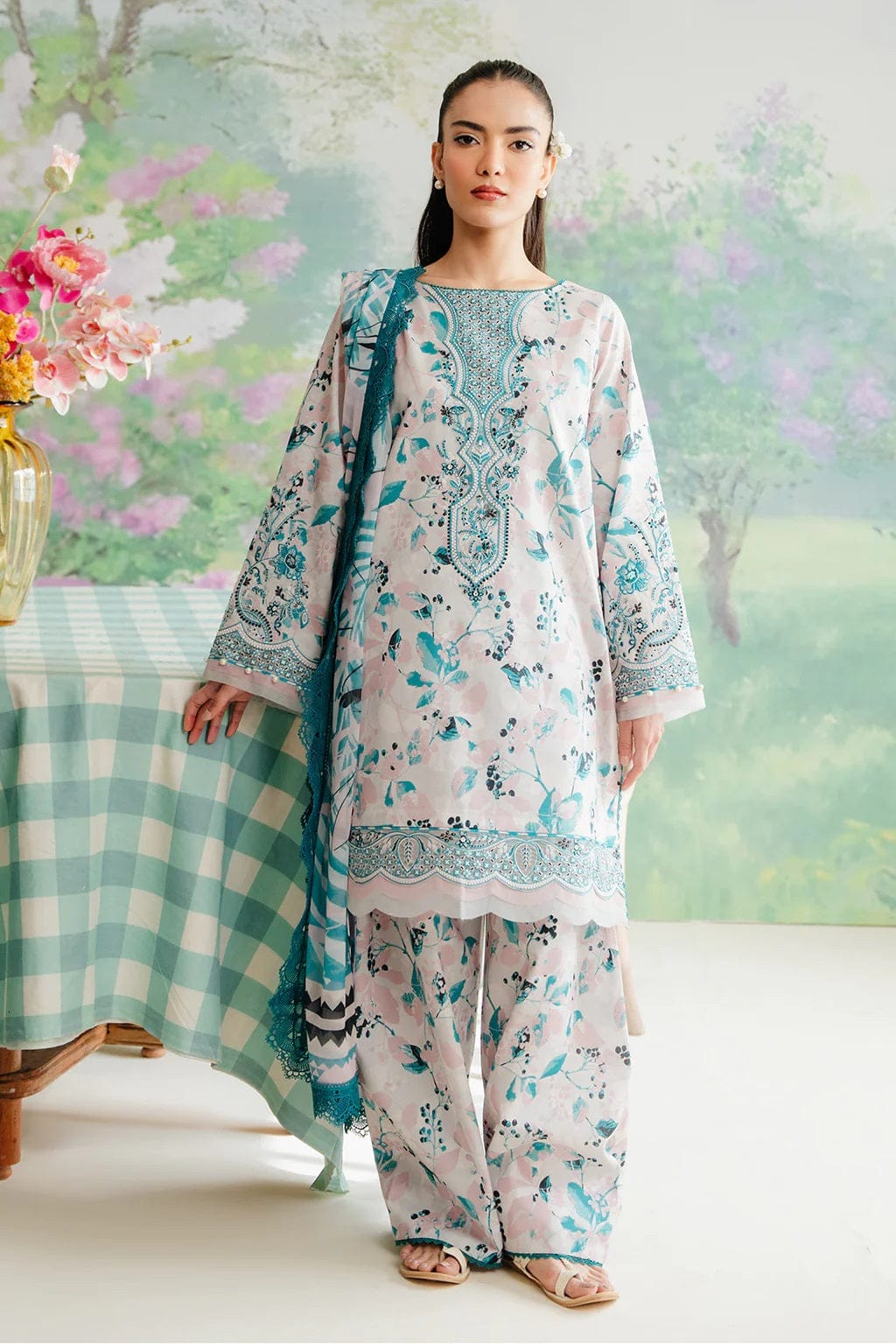Pure Lawn Elegent Blue Printed Dress - LL107