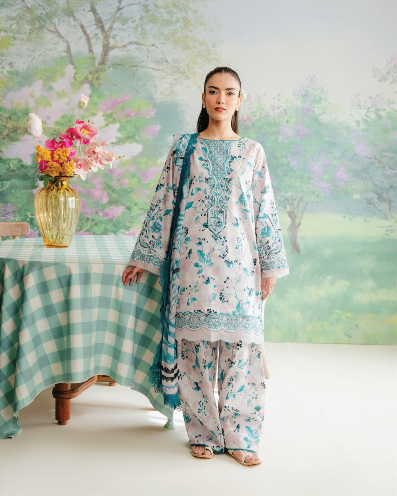 Pure Lawn Elegent Blue Printed Dress - LL107