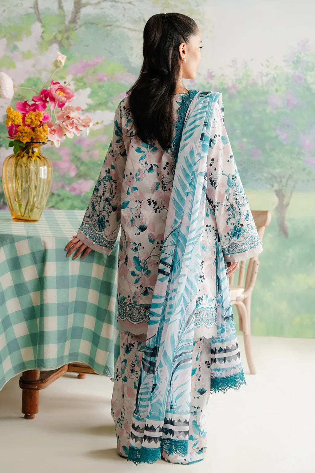 Pure Lawn Elegent Blue Printed Dress - LL107