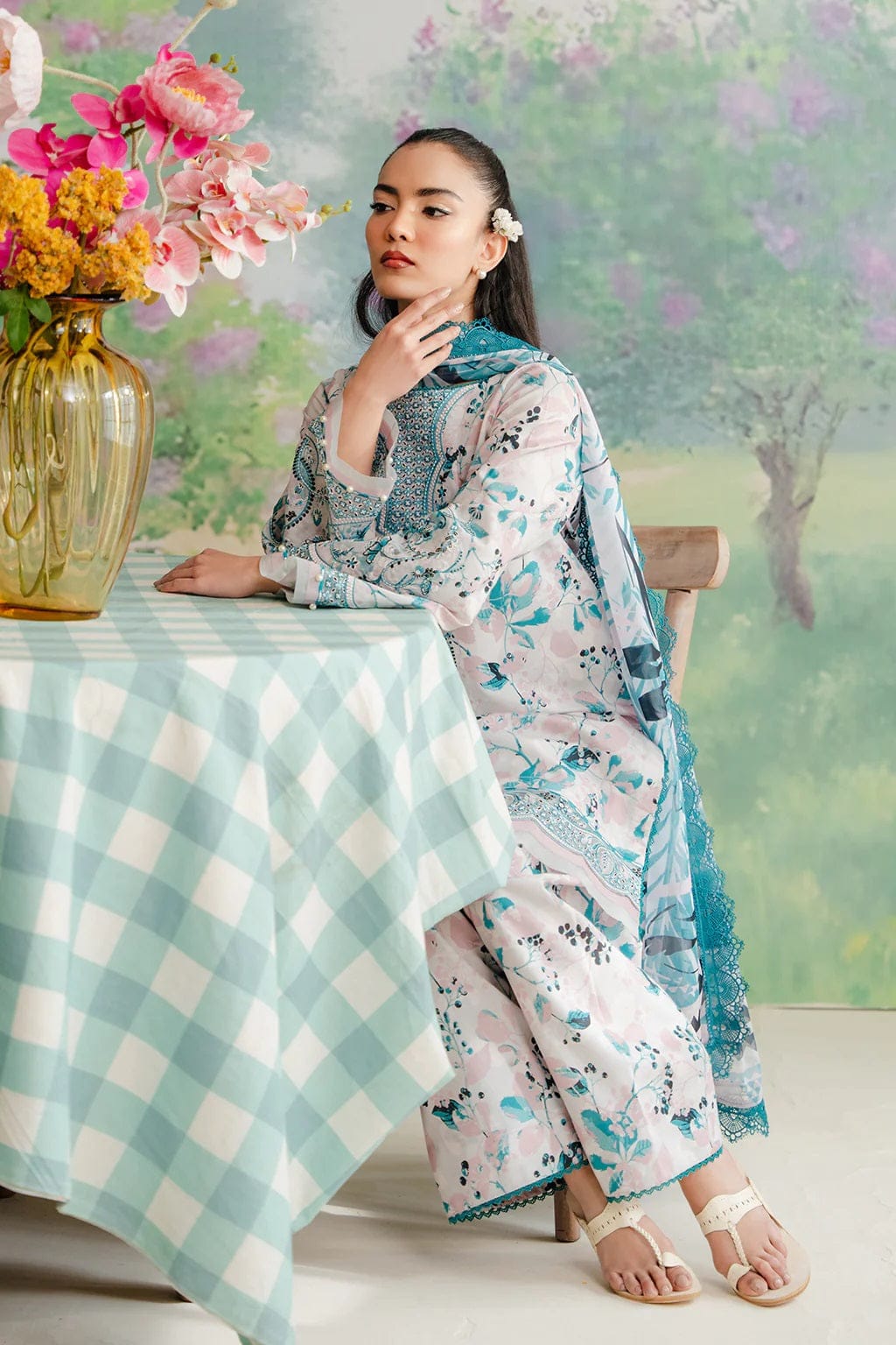 Pure Lawn Elegent Blue Printed Dress - LL107