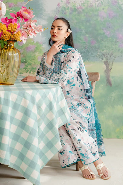 Pure Lawn Elegent Blue Printed Dress - LL107