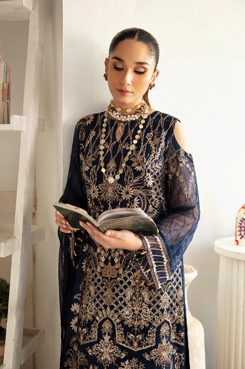 Pure Chiffon Blue Embroidered Dress : PW107