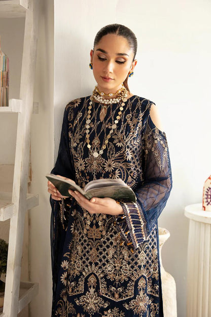 Pure Chiffon Blue Embroidered Dress : PW107