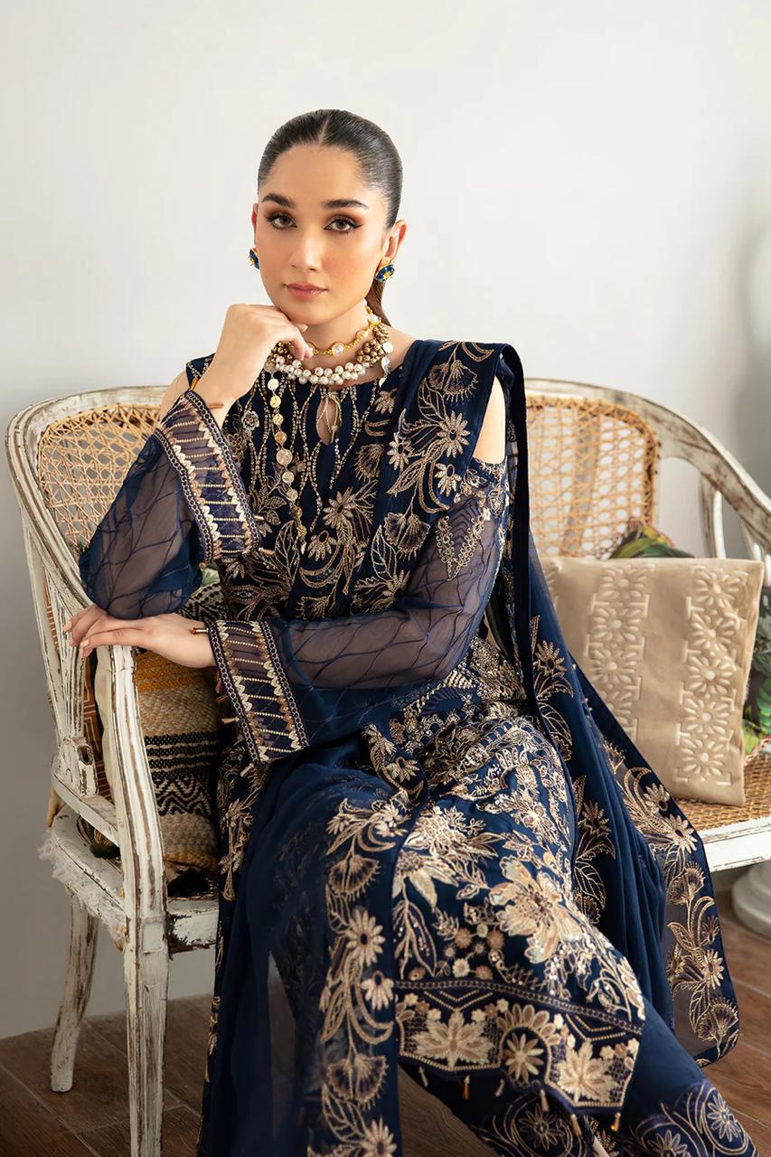 Pure Chiffon Blue Embroidered Dress : PW107