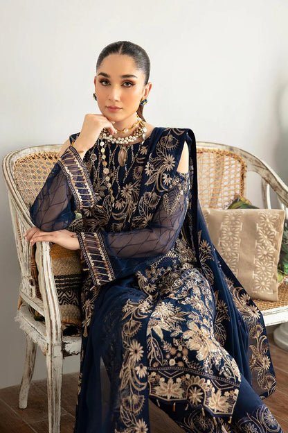 Pure Chiffon Blue Embroidered Dress : PW107