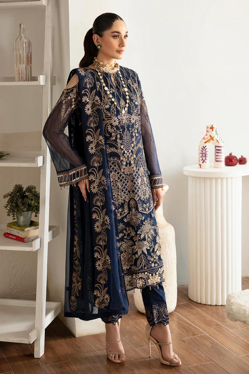 Pure Chiffon Blue Embroidered Dress : PW107
