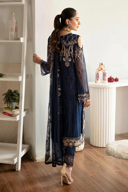 Pure Chiffon Blue Embroidered Dress : PW107