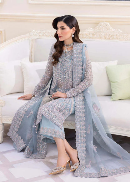 Pure Chiffon Sky Blue Embroidered Dress : PW201