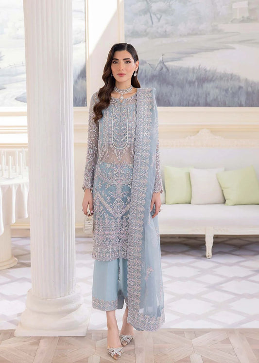 Pure Chiffon Sky Blue Embroidered Dress : PW201