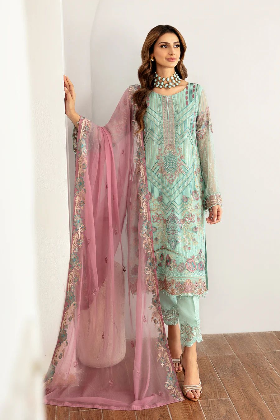 Pure Chiffon Elegant Embroidered Dress : PW204